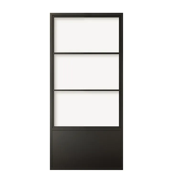 Black Powder Coated Sliding Glass Door with Steel Frame and Skirt Board