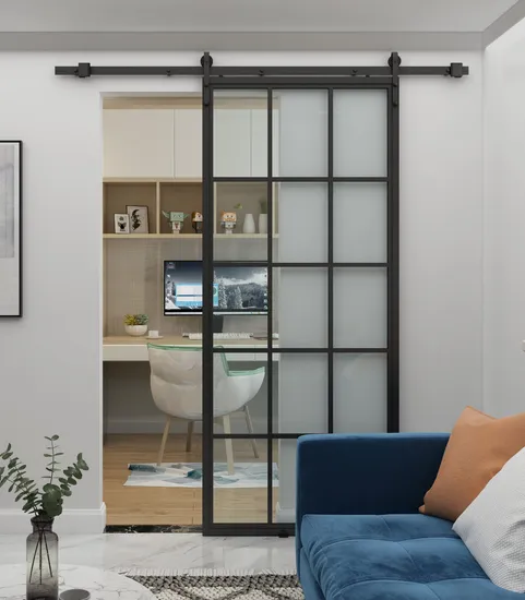 French Style 15 Lites Steel Frame Glass Barn Door with Hardware