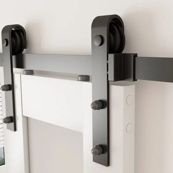 3 Lites White PVC Barn Door with Frosted Glass Panels