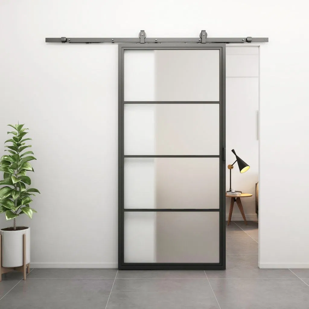 Metal Frame Glass Doors with Tempered Glass Clear with Sliding Door