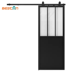 Framed Glass Sliding Barn Door Slab Tempered Assembled Prehung Glass Door Panel