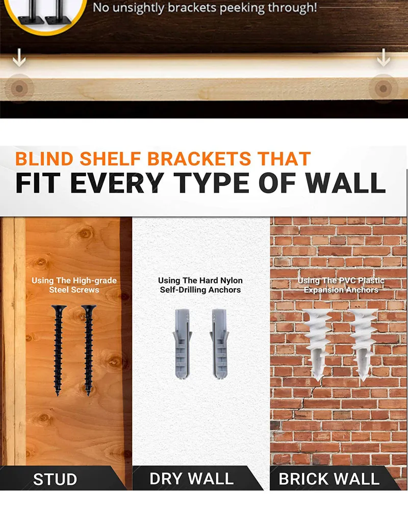 12 Inches I Shape Floating Pipe Shelf Mounting Brackets with Invisible Design