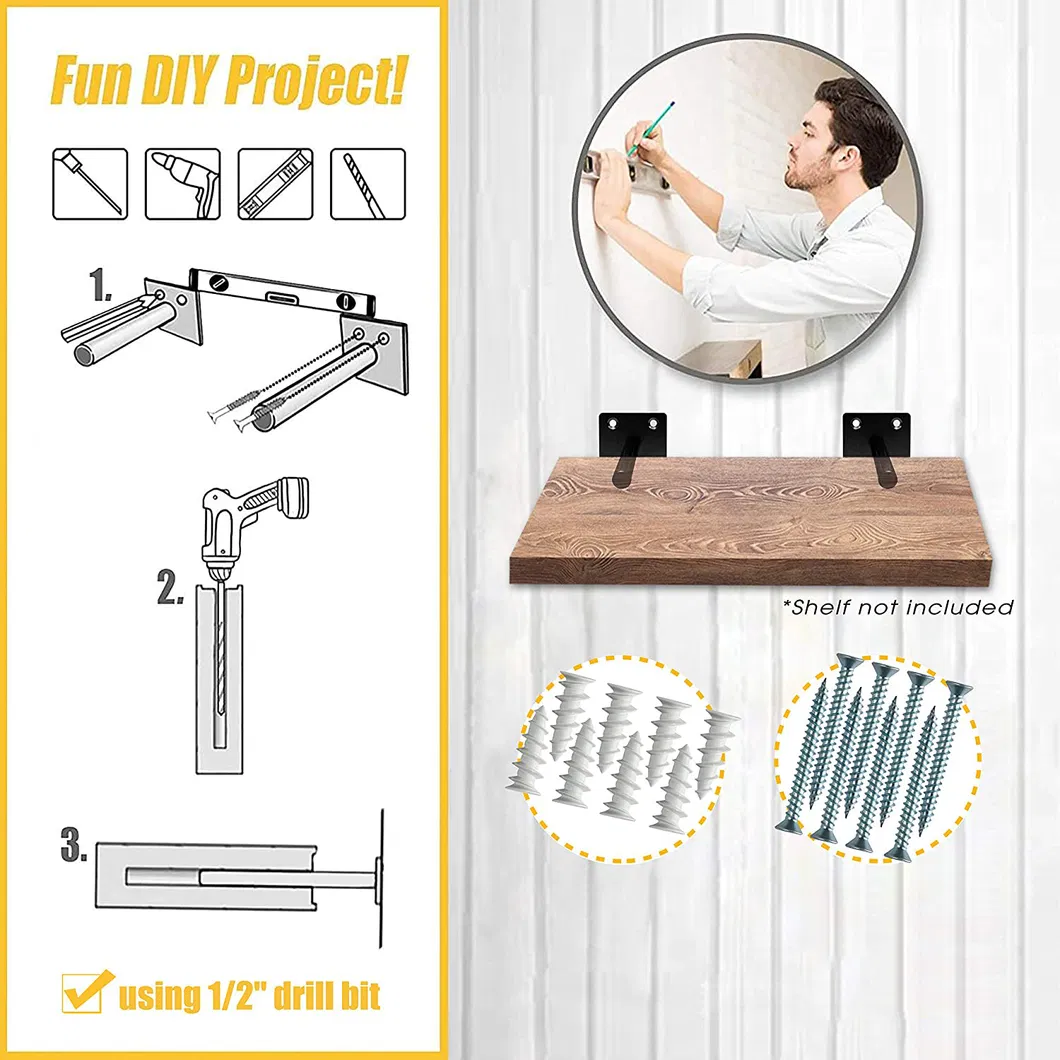 12 Inches I Shape Floating Pipe Shelf Mounting Brackets with Invisible Design