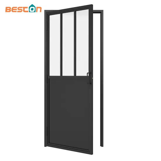 French Style Black Powder Coated Swing Glass Door with Kickplate