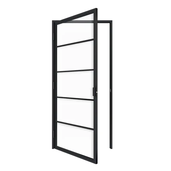Black Steel Frame Swing Glass Door with Hinges for Interior Use