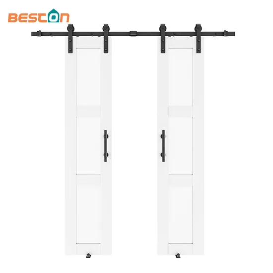 3 Lites White PVC Barn Door with Frosted Glass Panels