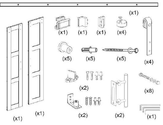 3 Lites Double Knocked Down White Barn Doors with Barn Door Hardwares