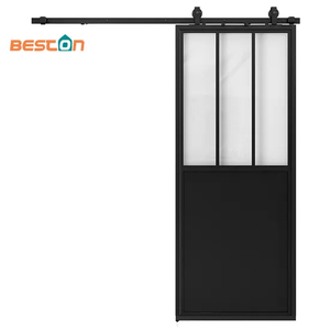 3 Lites Steel Frame Glass Door with Kicking Board for Sliding Opening