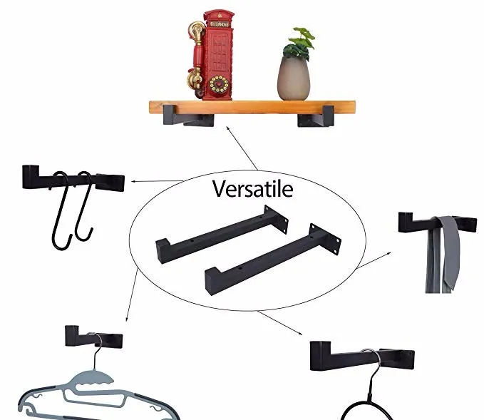 8 Inch Black Floating Shelf Brackets Retro Wall Mounted Square Shelf Supports