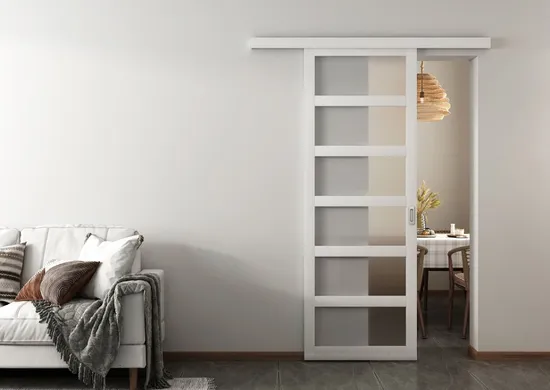 6-Lite Plastic Sliding Barn Door with Handle and Hardware Kit