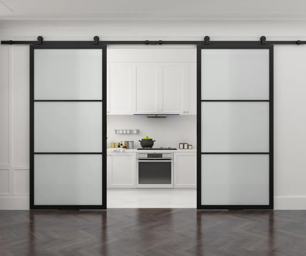 Double Shed Steel Frame Clear Glass Soft Close Barn Doors with Hardware Kit