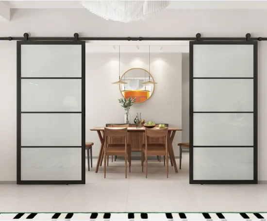 Double Shed Steel Frame Clear Glass Soft Close Barn Doors with Hardware Kit
