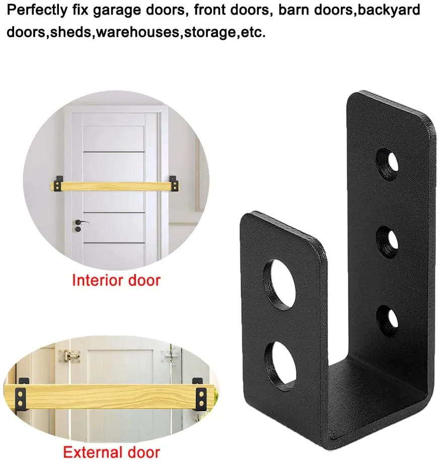 Door Barricade Brackets Black Steel U Security Door Lock Brackets with Screw