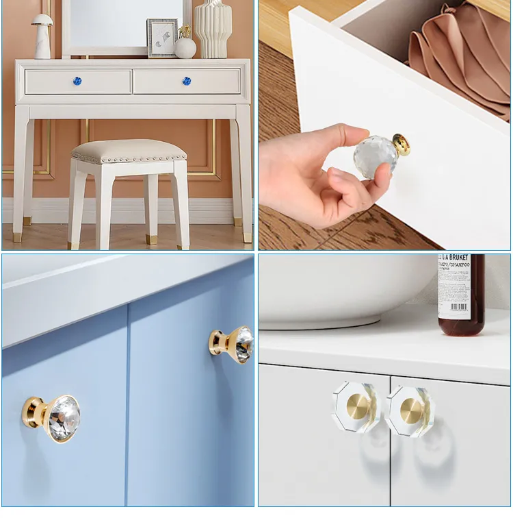 Plane Fillister Head Cupboard Door Handles with Crystals Knobs Glass Cabinet Handles