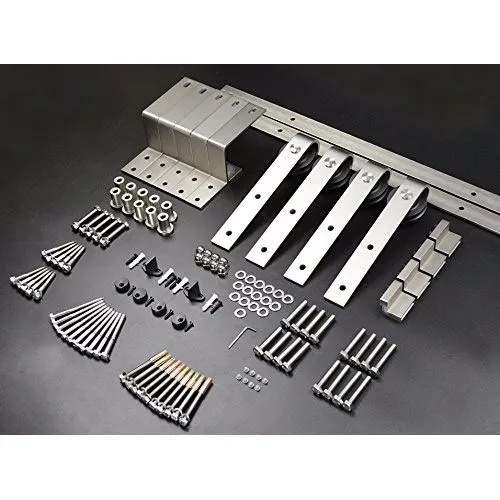 Brushed Nickel Steel Double Sliding Bypass Barn Door Hardware