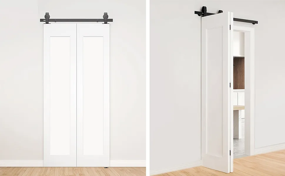 Black Track and Top Mounted Bifold Barn Door Hardware Kit