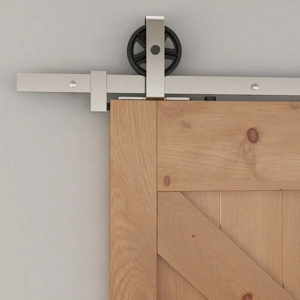 Satin Nickel Carbon Steel Big Wheel Sliding Barn Door Hardware Kit