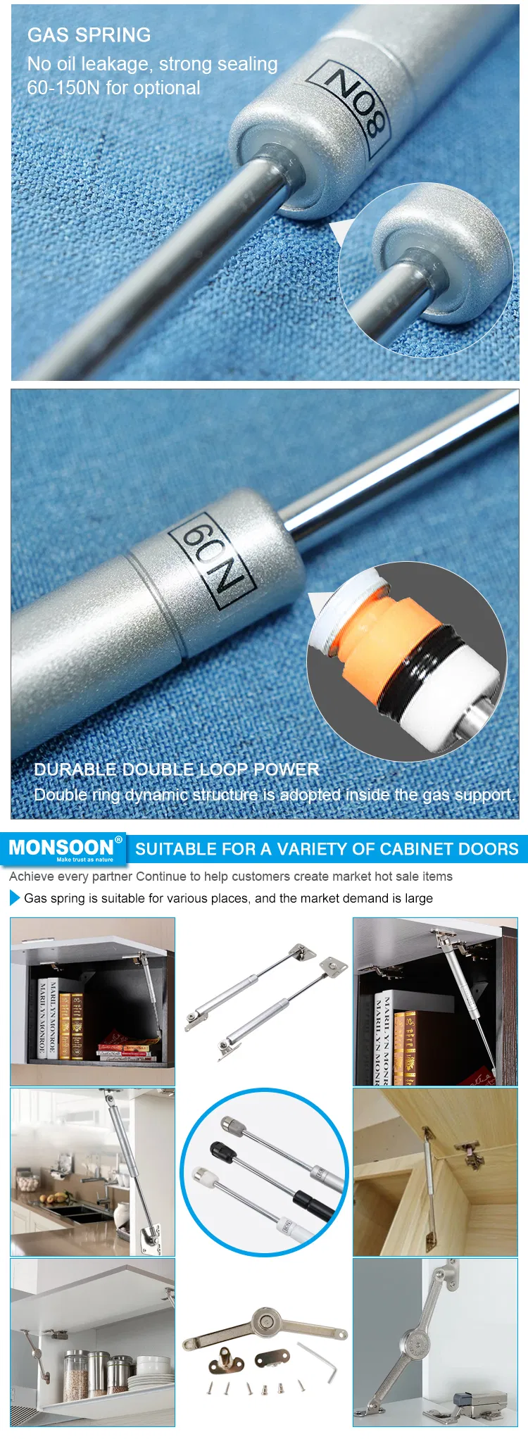 Gas Cylinder Spring Furniture Gas Spring Lid Stay for Kitchen Cabinet Door