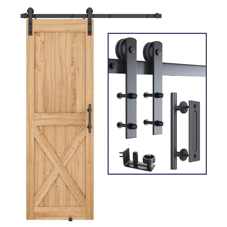 12&quot; Pull and Flush Door Handle Set Black Sliding Barn Door Hardware