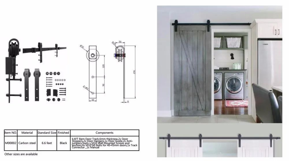 Double Wood Doors Kit Sliding Steel Track Bypass Door Hardware