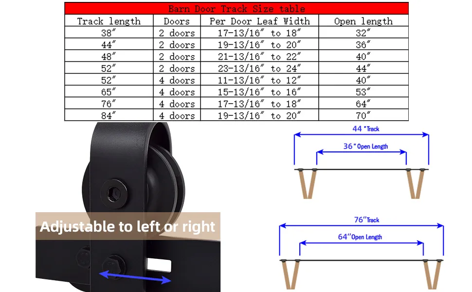 52&prime;&prime; 65&prime;&prime; 76&prime;&prime; 84&prime;&prime; Bi-Folding Barn Door Hardware Kit for 4 Doors