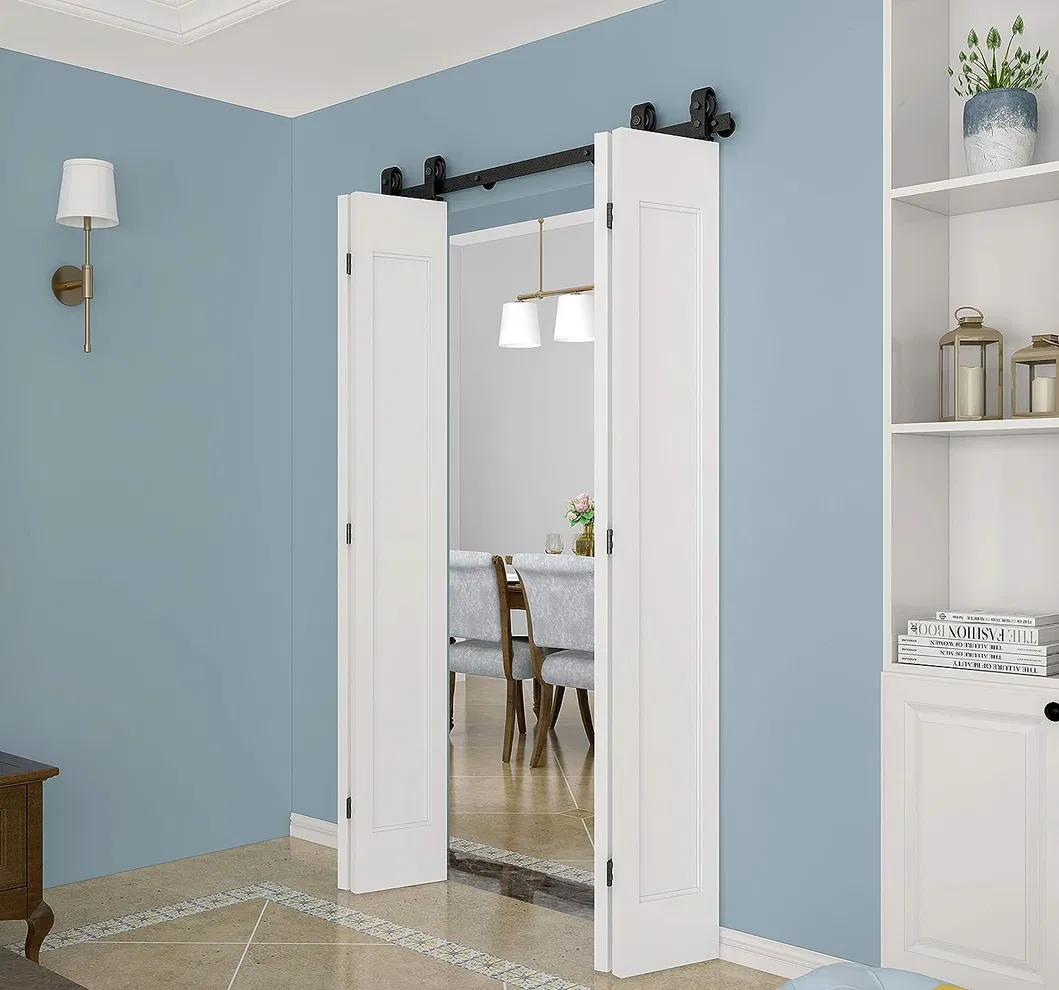 Wall Mount Bracket Double Wooden Doors Bi-Folding Sliding Barn Door Hardware Kit