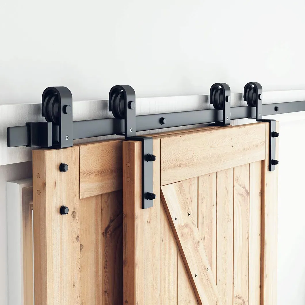 Modern Black Color Bypass Sliding Barn Door Hardware Kit for Double Door