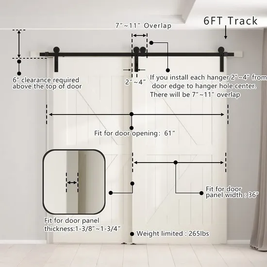 Contemporary Style Interior Bathroom Bypass Sliding Barn Door Hardware Kit
