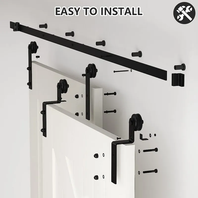 Contemporary Style Interior Bathroom Bypass Sliding Barn Door Hardware Kit