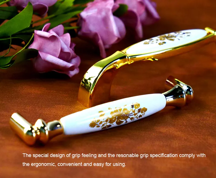 Luxury Furniture Hardware Zinc Alloy Wardrobe Kitchen Drawer Cabinet Cupboard Handle Ceramic