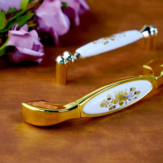 Luxury Furniture Hardware Zinc Alloy Wardrobe Kitchen Drawer Cabinet Cupboard Handle Ceramic