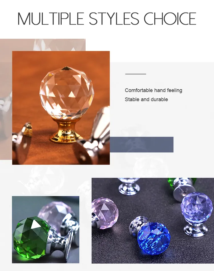 Cupboard Drawer Door Cabinet Pulls Crystal Knob Gold Kitchen Handles