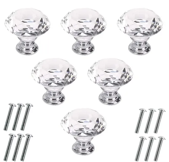 Crystal Drawer Knobs Furniture Kitchen Diamond Glass Cabinet Dresser Door Knob