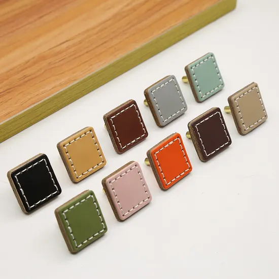 Leather Round Drawer Handles Cabinet Pulls Bedroom Small Colorful Square Furniture Knob