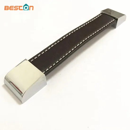 Hardware Kitchen Cabinet Solid Design 160mm Zinc Chrome + Leather Handle Pull