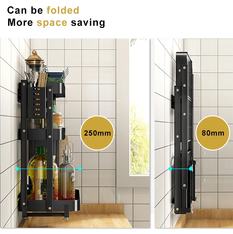 Metal Folding Wall-Mounted Spice Storage Rack Black