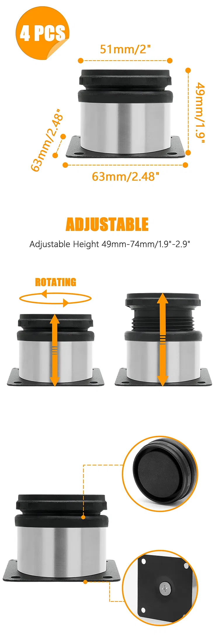 Hot Sale Metal Furniture Table Adjustable Height Cabinet Sofa Bed Legs