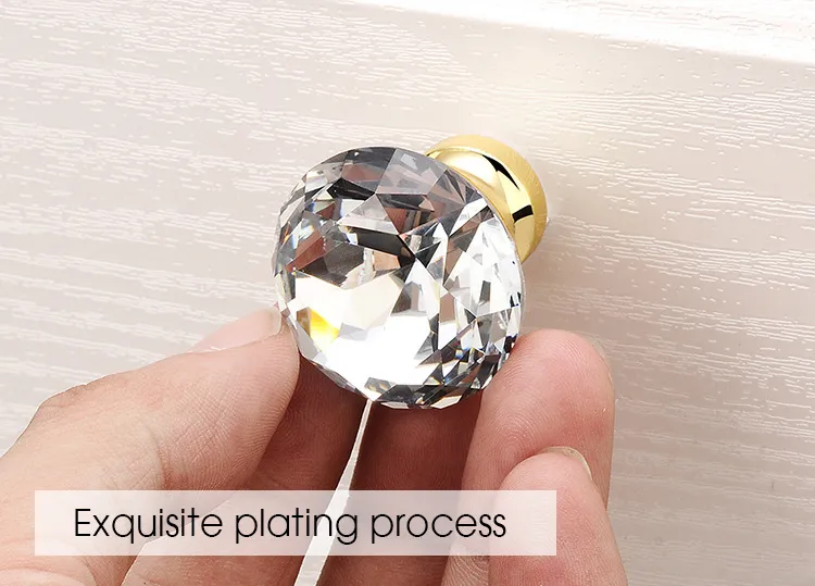 Crystal Glass 30mm Diamond Shape Clear Zinc Cabinet Drawer Door Knob