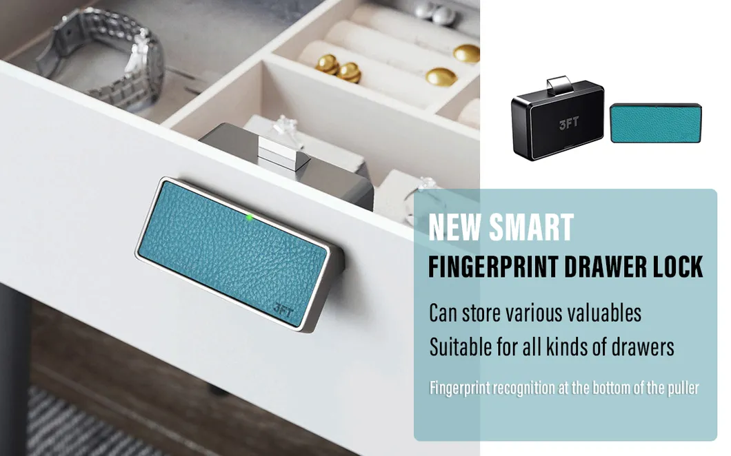 Smart Leather Fingerprint Cabinet Drawer Lock with USB Charging Black Electronic Locks