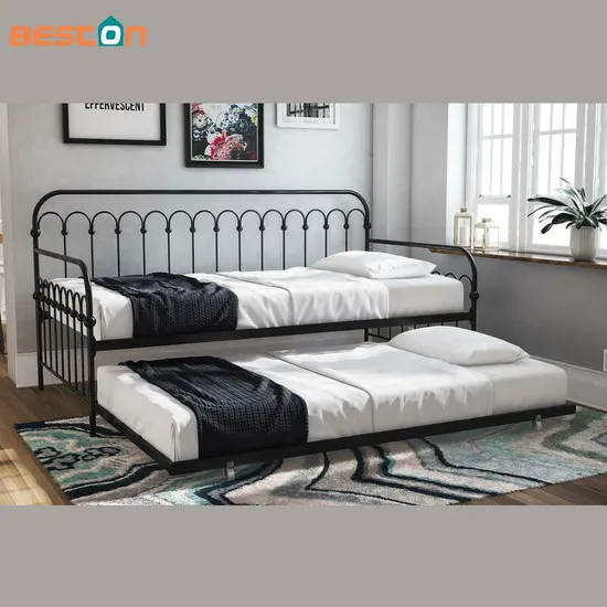 Bedroom Furniture Garden Platform Bed Sofa Metal Iron Frame Daybed with Trundle