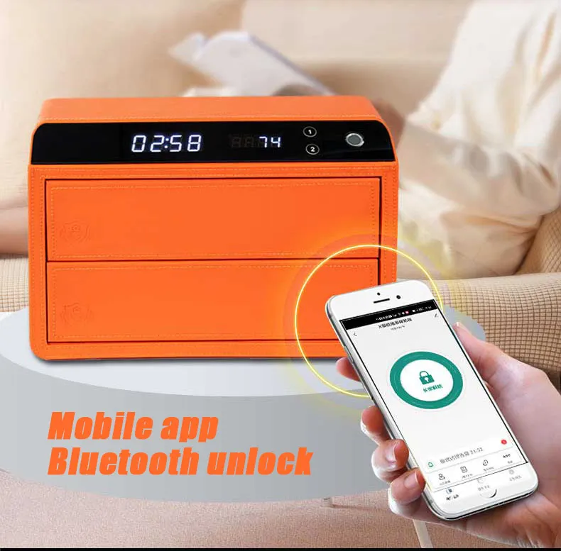 Smart Leather Safe Household Fingerprint Digital Biometric Jewelry Security Drawer Safe