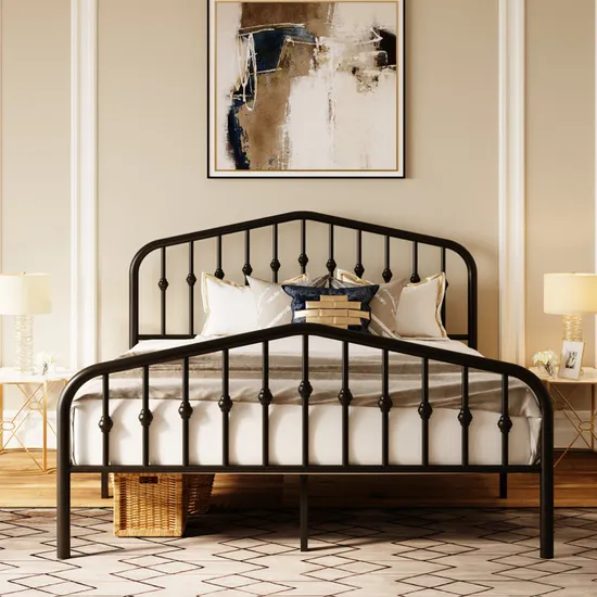 Queens Metal Hotel Beds Base Frame with Headboard and Footboard Platform