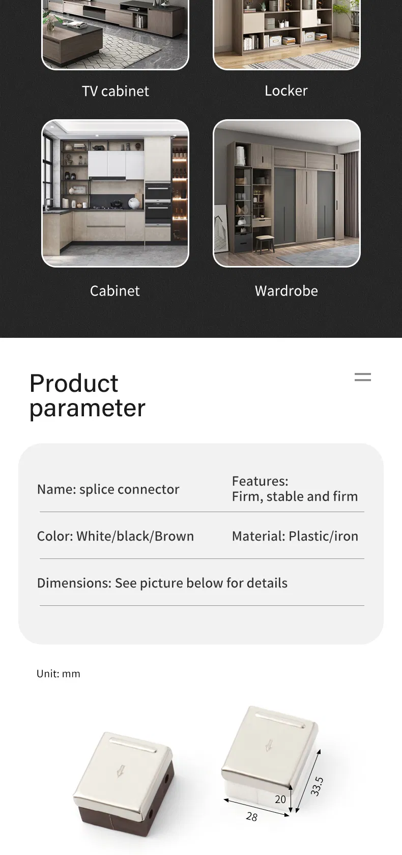 Furniture Plastic Wood Connector Bracket Cabinet Connector Fitting