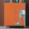 Italian Light Luxury Modern Orange Side Cabinet - Storage with Shelves for Living Room & Porch