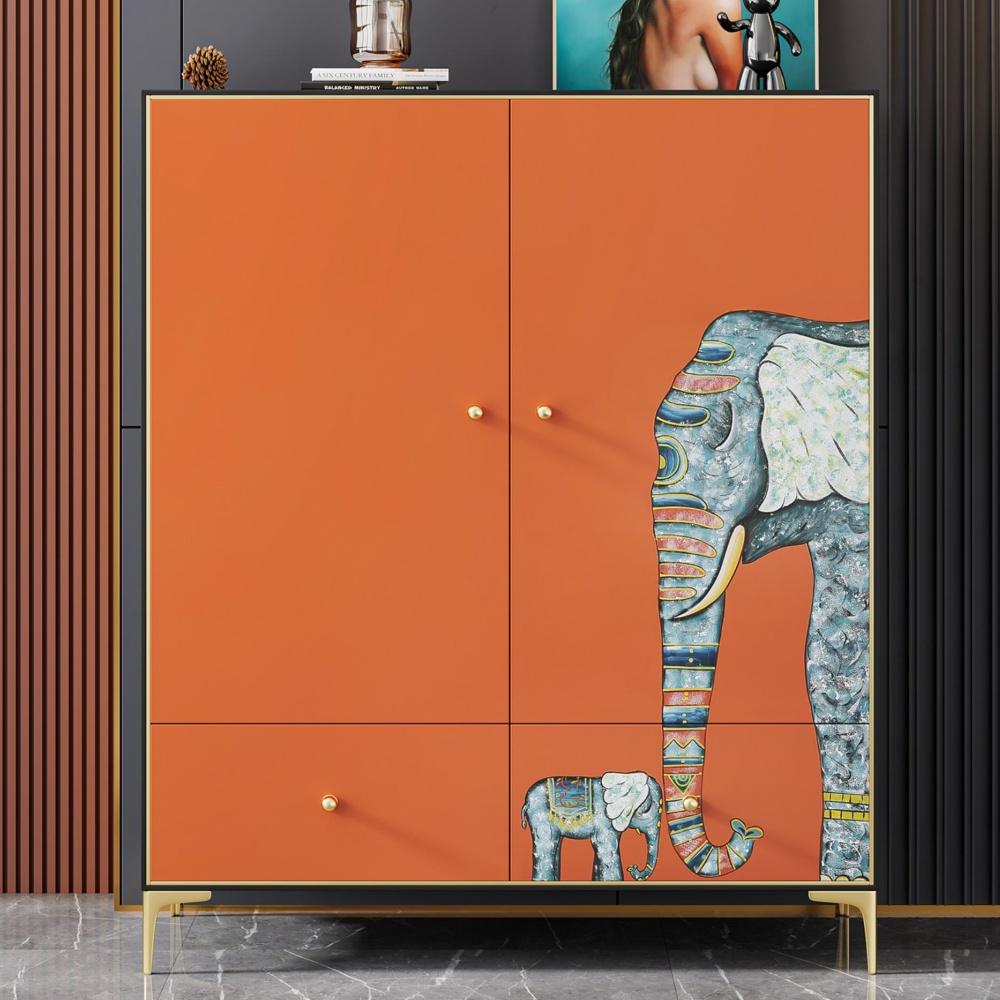 Italian Light Luxury Modern Orange Side Cabinet - Storage with Shelves for Living Room & Porch