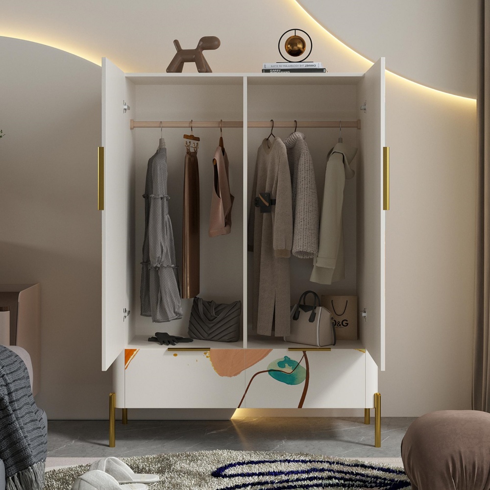 Hot Sale 3/5/6-Drawer Chest of Drawers - Solid Wood Gold Plated Legs, White for Bedroom