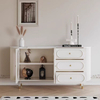 French Cream Solid Wood Sideboard - Stone Top, Acrylic Legs & 2 Drawer Storage for Kitchen & Dining
