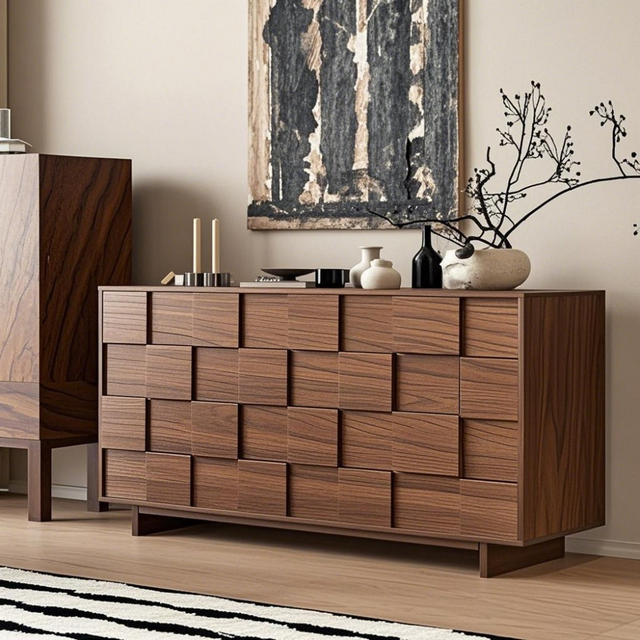 Industrial Rustic Vintage Sideboard - Reclaimed Solid Wood with Metal Accents & Storage Shelves