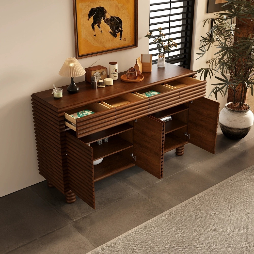 French Vintage Solid Wood Entryway Cabinet - Hand-Carved Ornate Design for Hallway Storage & Retro Decor