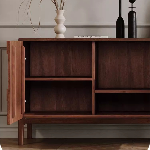 Modern Solid Walnut Wood Sideboard - 4 Doors, 2 Drawers & Adjustable Shelves for Living Room | Luxury Storage